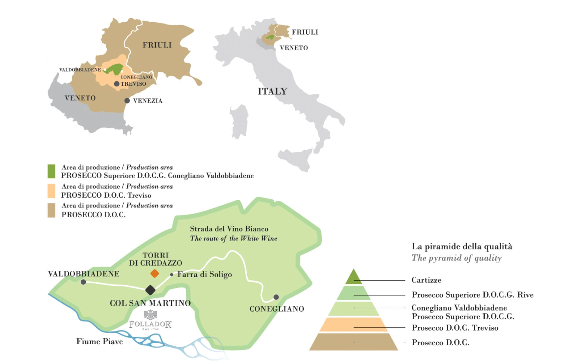 maps showing the prosecco regions